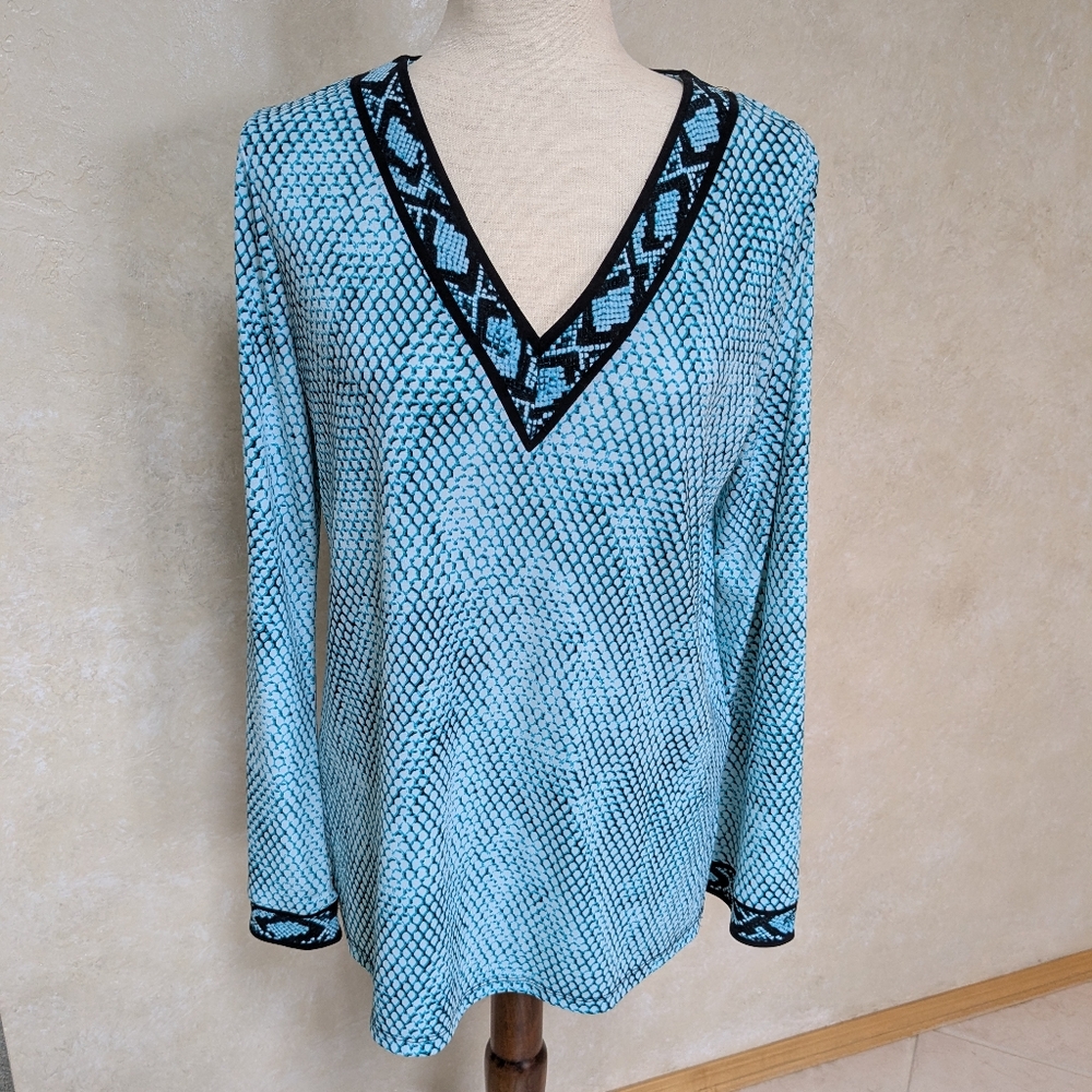 Michael Kors Teal and Black Patterned Top